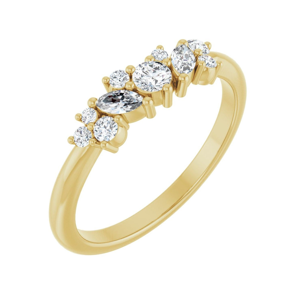 Sapphire Row Natural Diamond Mixed-Shape Cluster Ring - 14K Yellow Gold