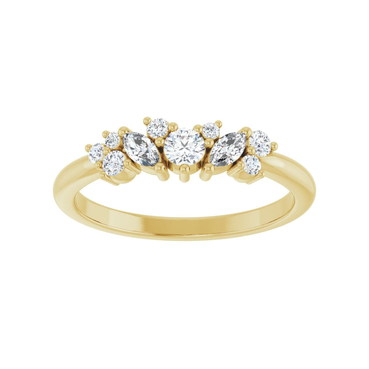 Sapphire Row Natural Diamond Mixed-Shape Cluster Ring - 14K Yellow Gold (view 3)