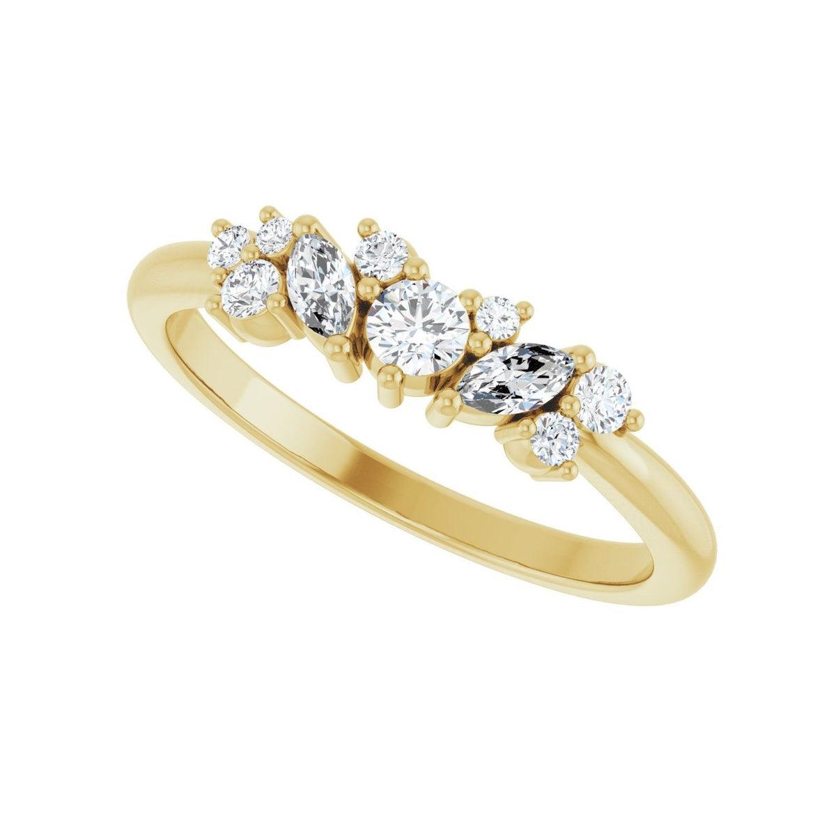 Sapphire Row Natural Diamond Mixed-Shape Cluster Ring - 14K Yellow Gold (view 5)