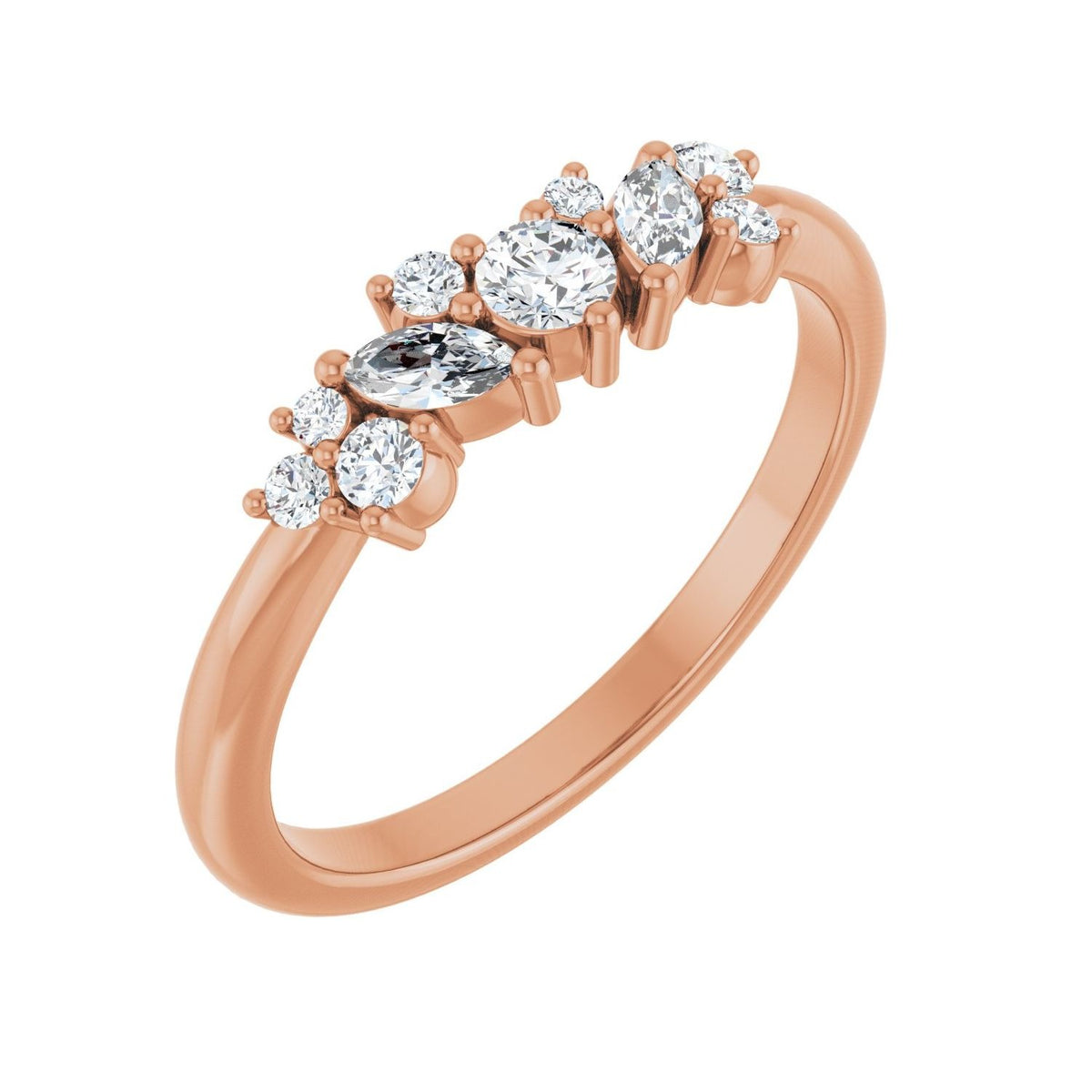 Sapphire Row Natural Diamond Mixed-Shape Cluster Ring - 14K Rose Gold