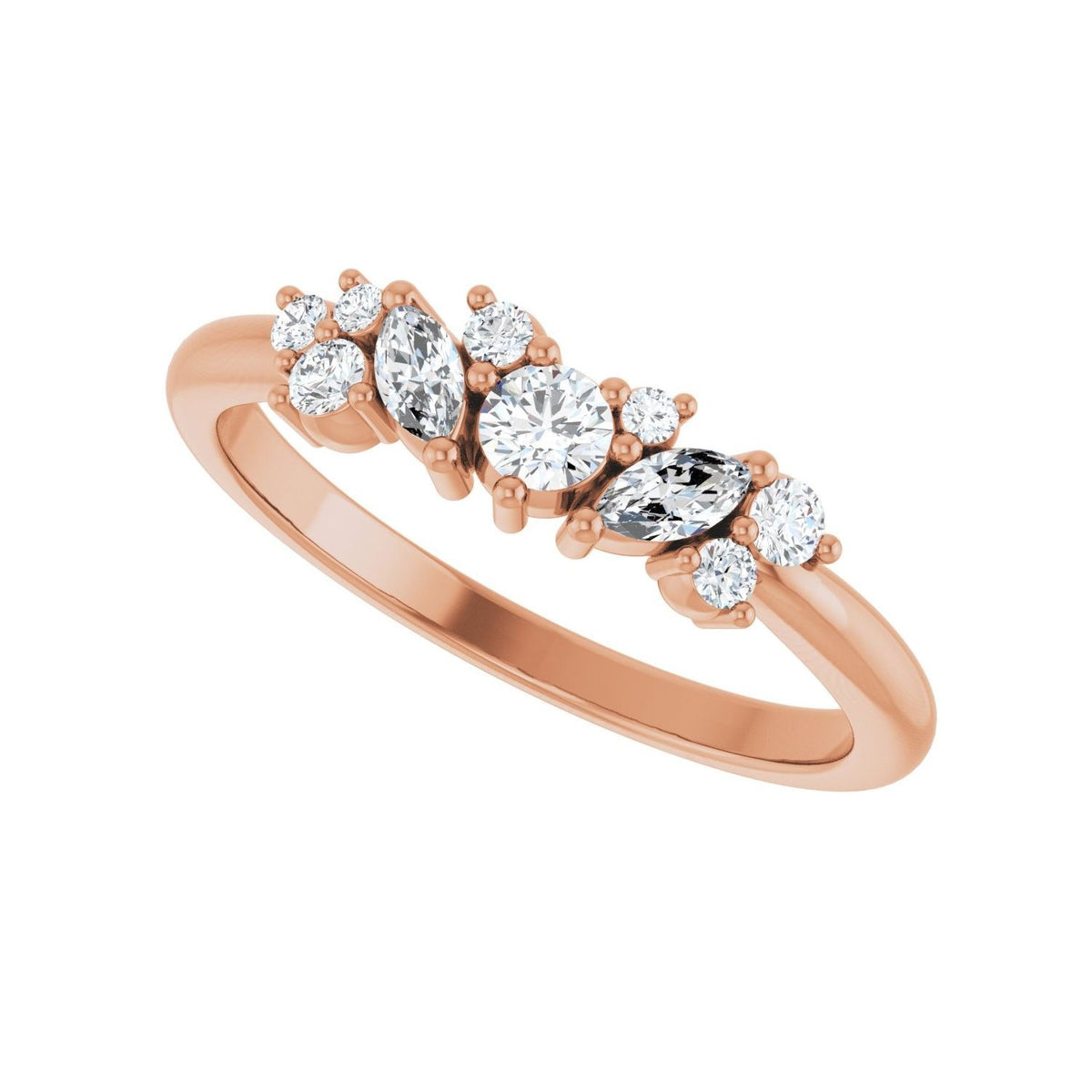 Sapphire Row Natural Diamond Mixed-Shape Cluster Ring - 14K Rose Gold (view 5)