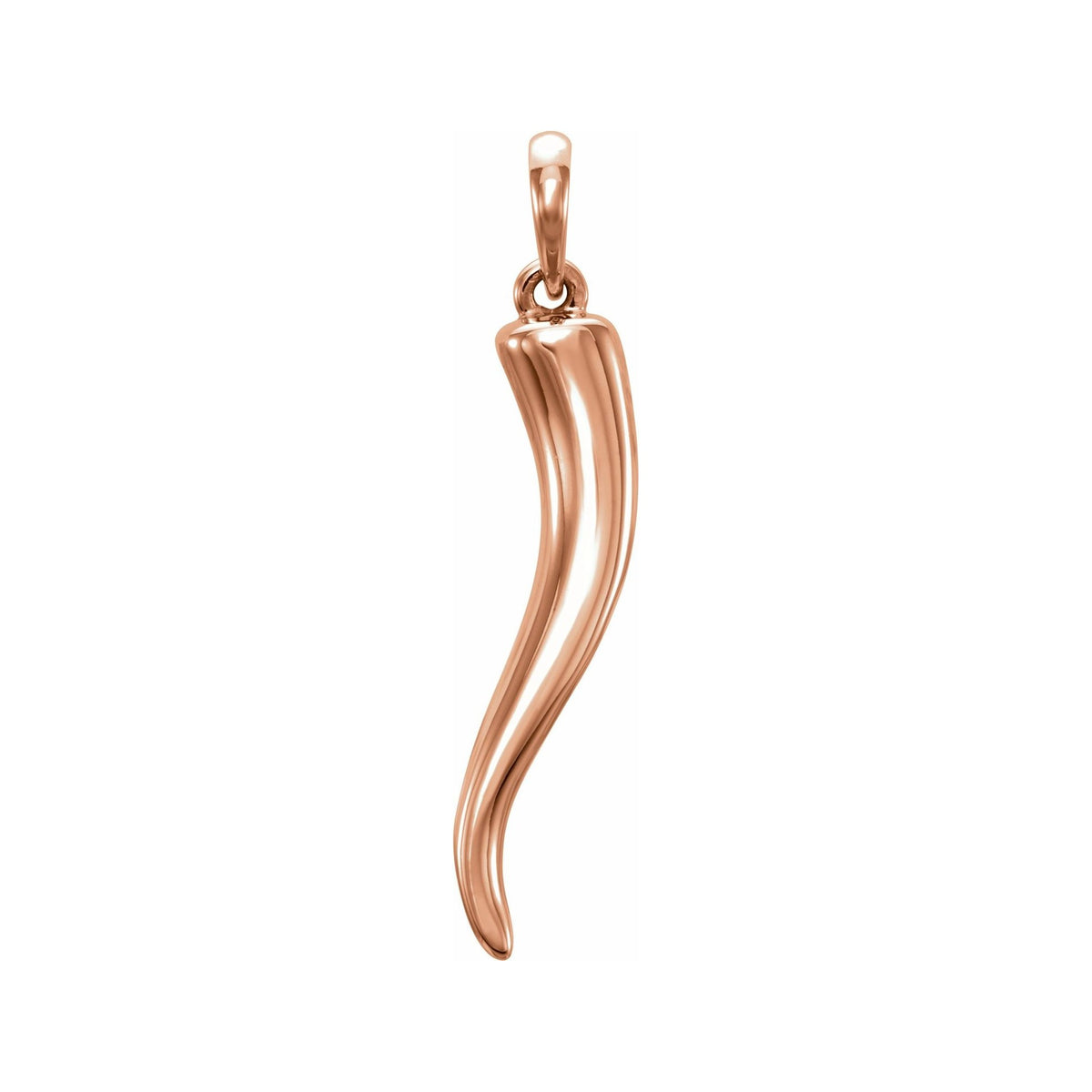 Sapphire Row Gold Italian Horn Pendant - 14K Rose Gold, 30.7 × 7 mm