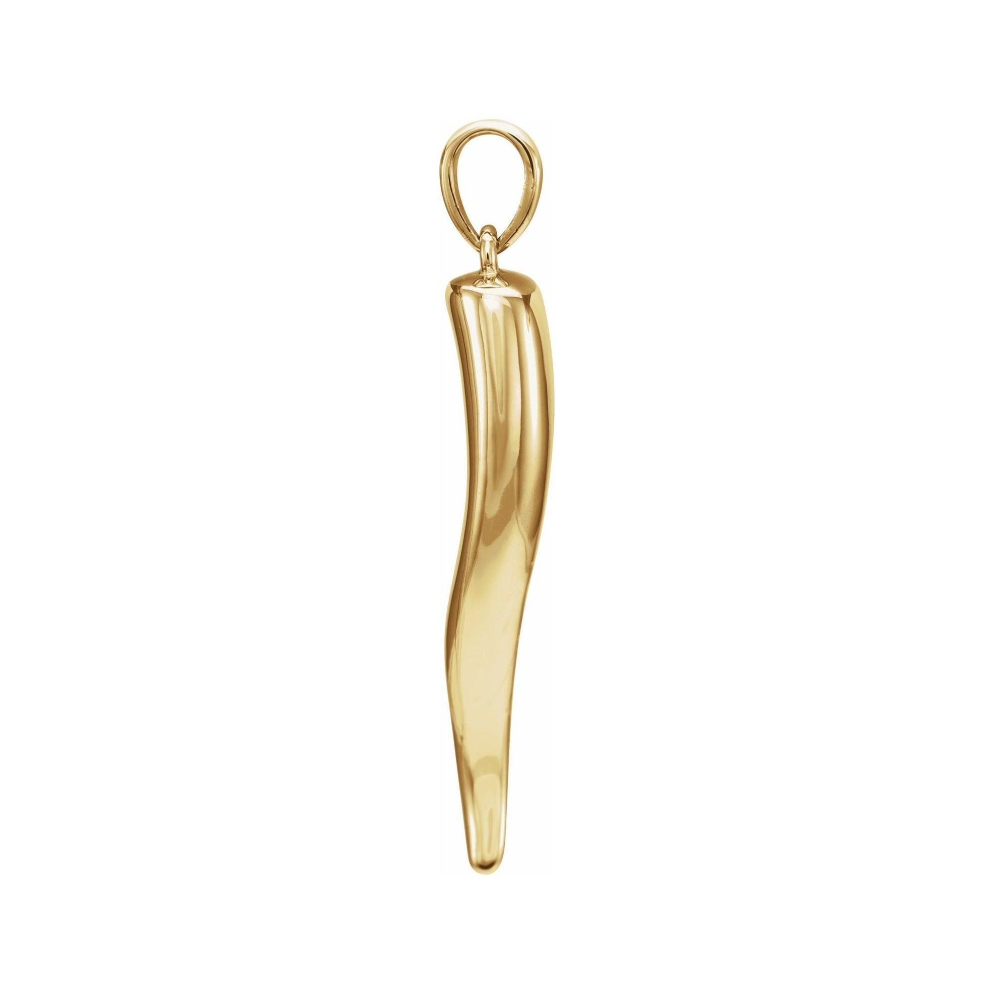 Sapphire Row Gold Italian Horn Pendant - 10K Yellow Gold, 26.7 × 6 mm