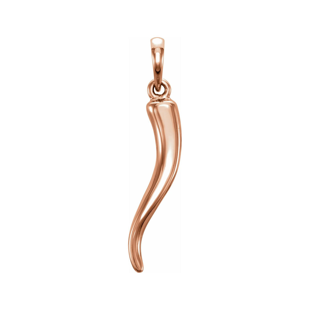 Sapphire Row Gold Italian Horn Pendant - 14K Rose Gold, 36.6 × 8.7 mm