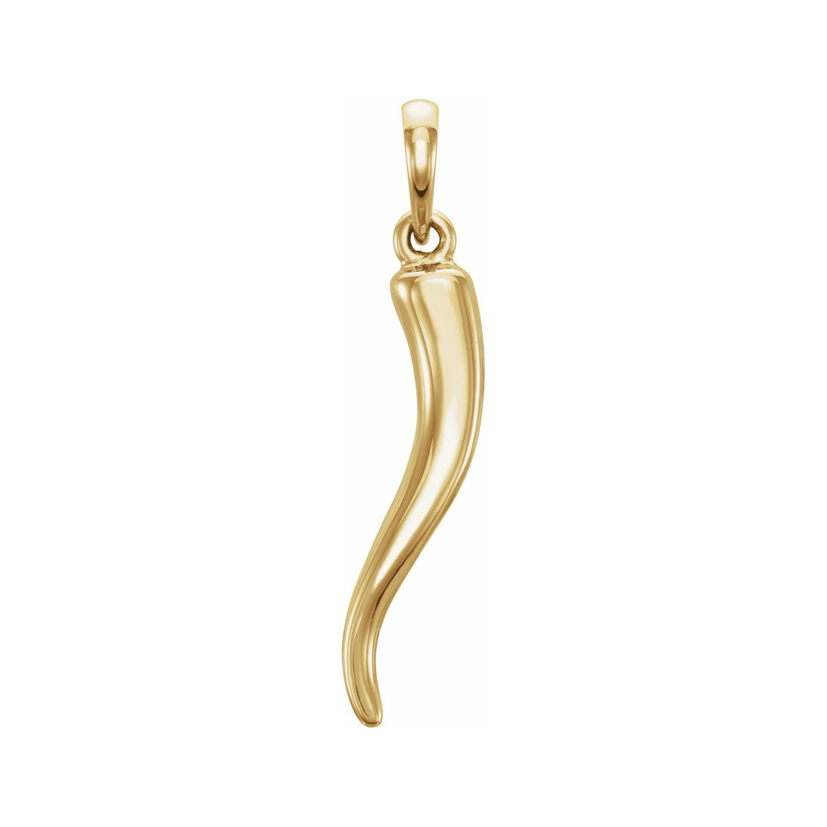 Sapphire Row Gold Italian Horn Pendant - 14K Yellow Gold, 26.7 × 6 mm