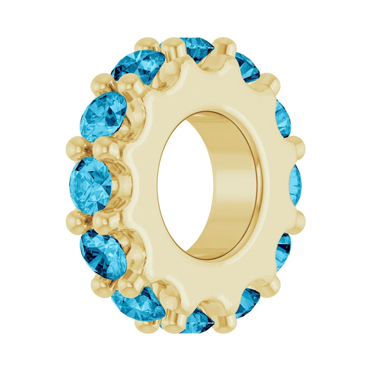 Sapphire Row Natural Gemstone Spacer Charm - Aquamarine, 14K Yellow Gold (view 2)