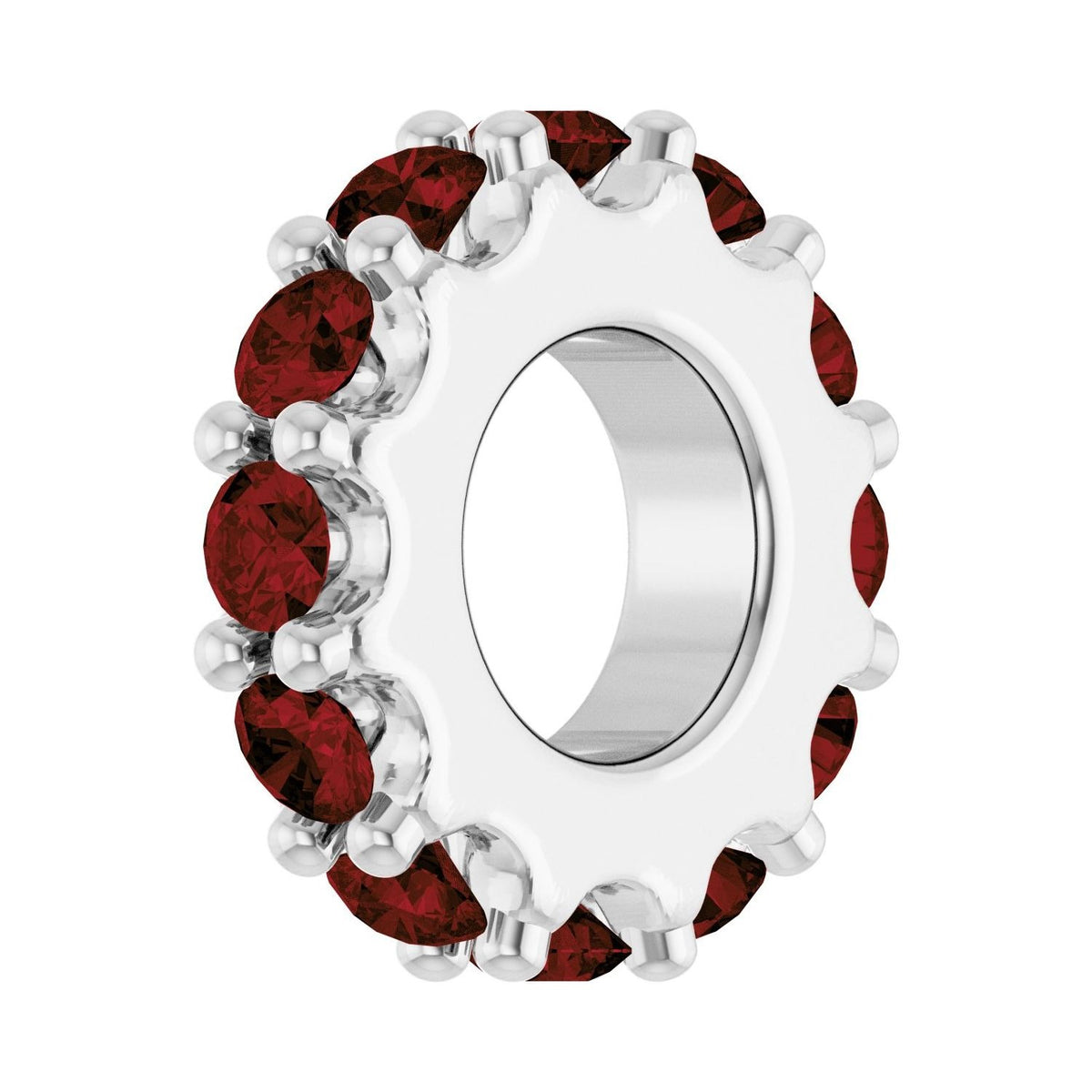 Sapphire Row Natural Gemstone Spacer Charm - Mozambique Garnet, Platinum (view 2)