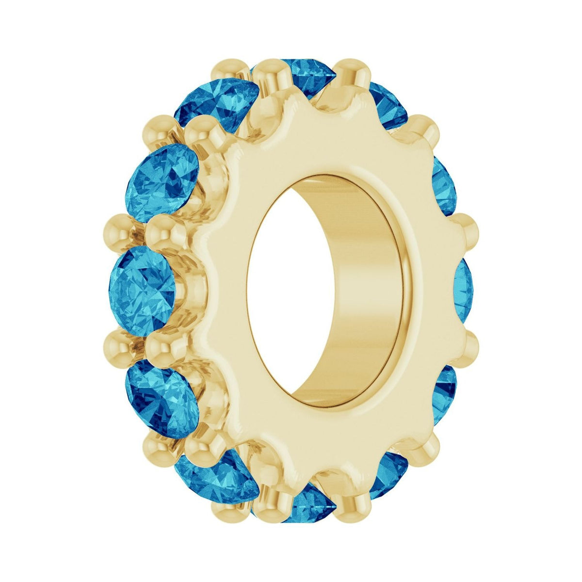 Sapphire Row Natural Gemstone Spacer Charm - Blue Zircon, 14K Yellow Gold (view 2)