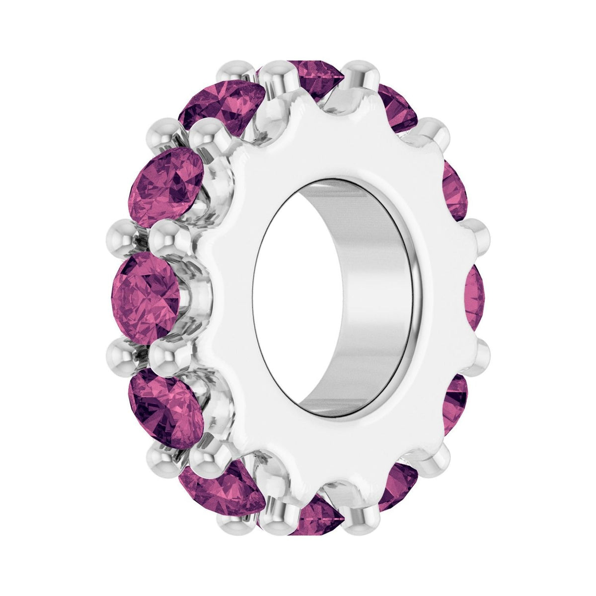 Sapphire Row Natural Gemstone Spacer Charm - Pink Tourmaline, 14K White Gold (view 2)