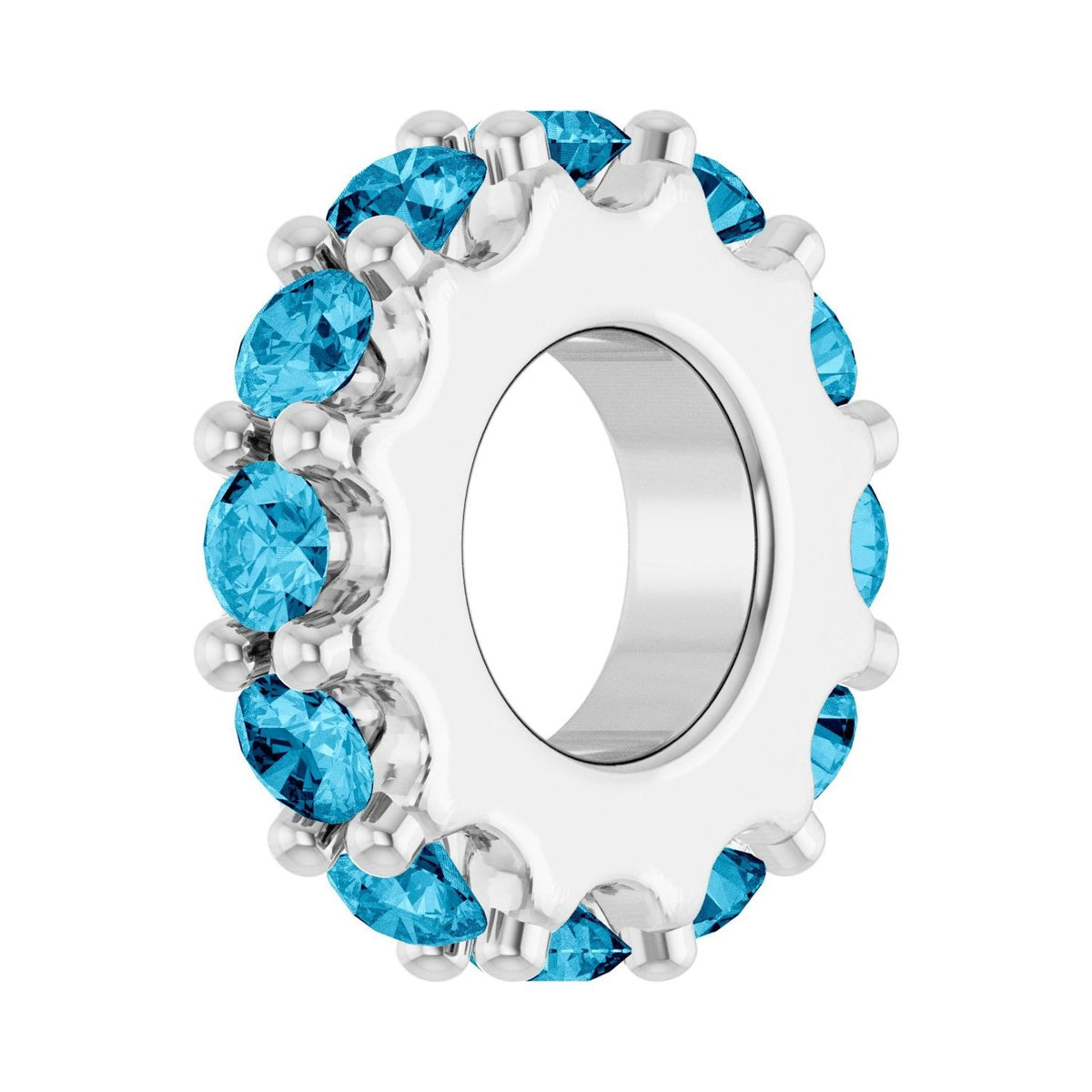 Sapphire Row Natural Gemstone Spacer Charm - Aquamarine, 14K White Gold (view 2)