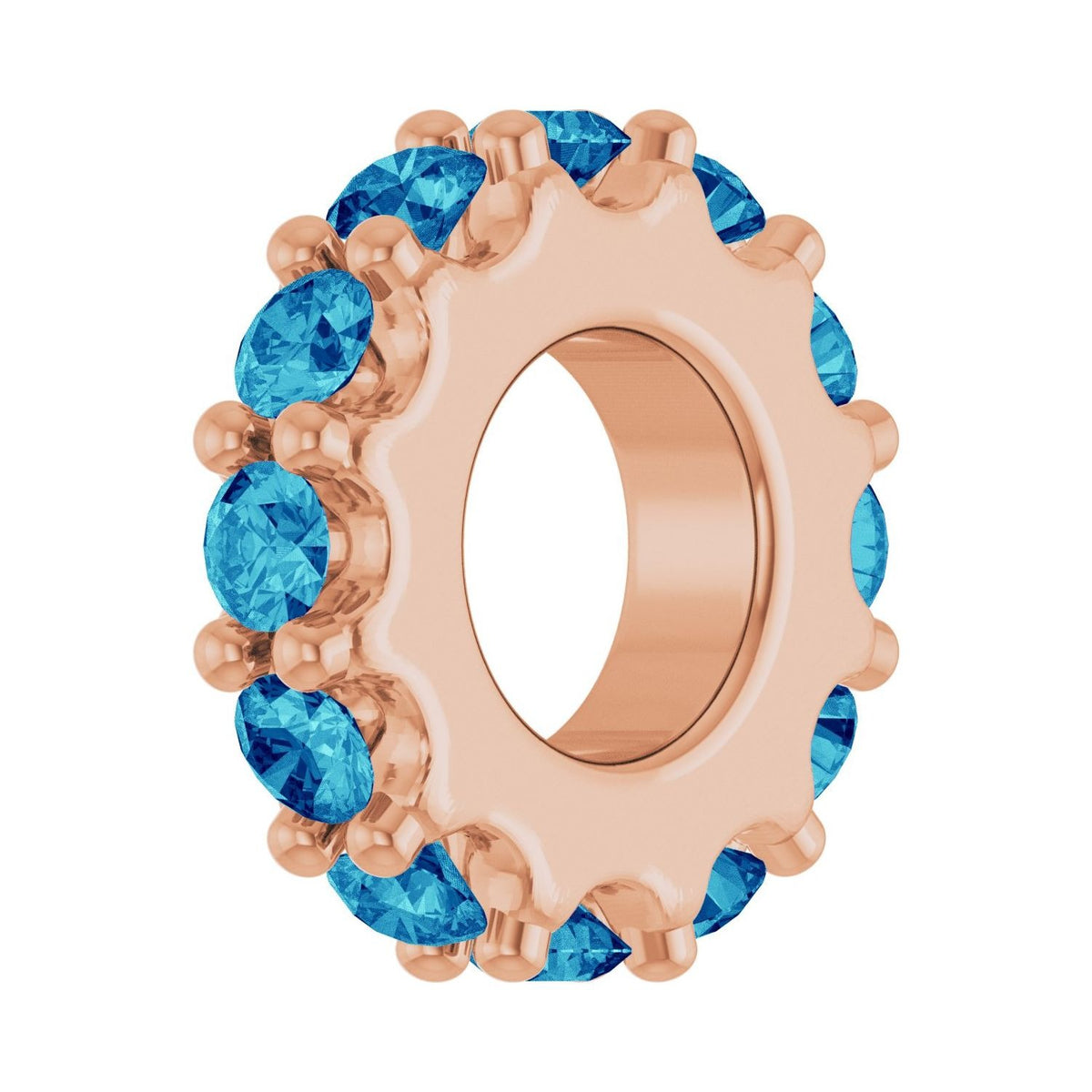 Sapphire Row Natural Gemstone Spacer Charm - Blue Zircon, 14K Rose Gold (view 2)