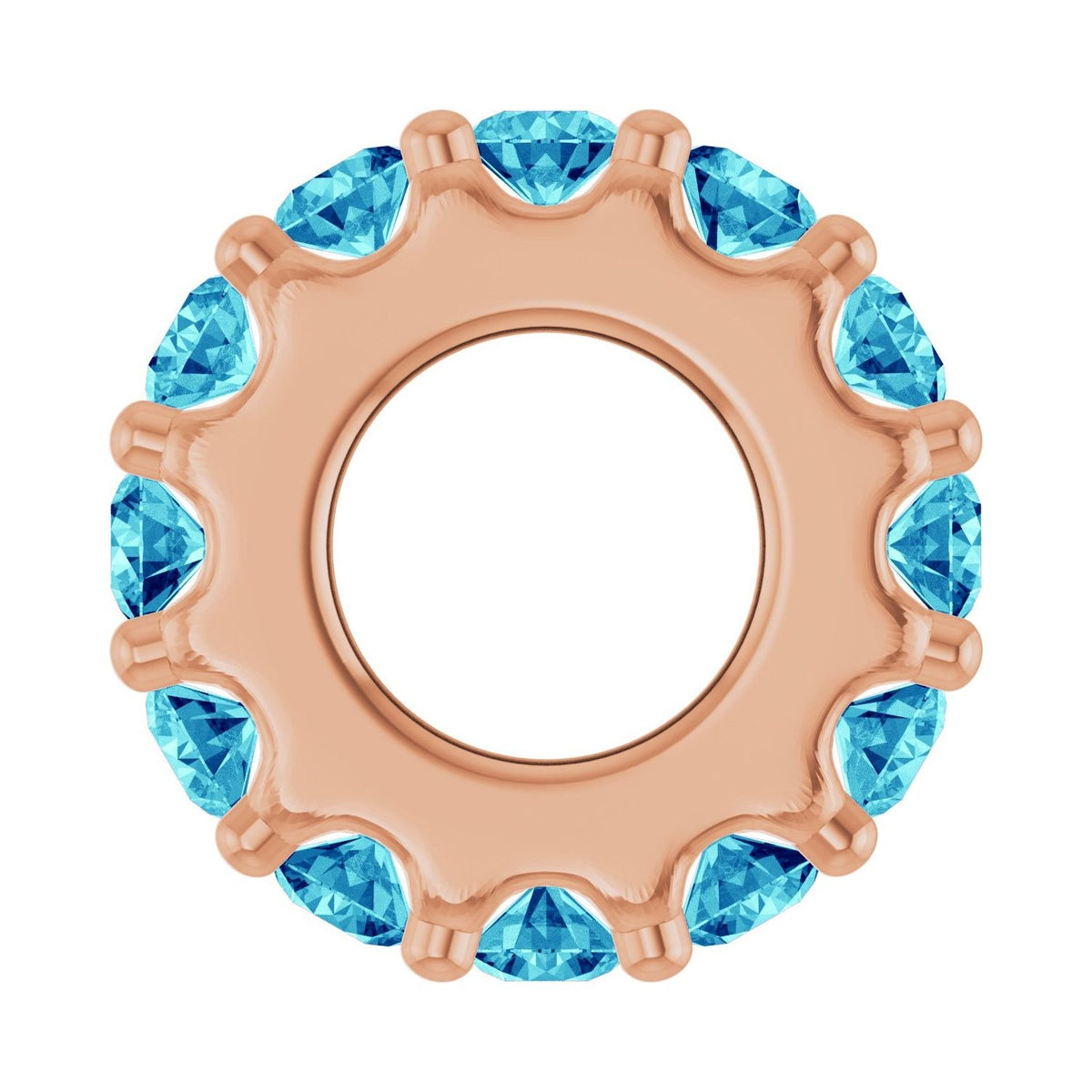 Sapphire Row Natural Gemstone Spacer Charm - Blue Zircon, 14K Rose Gold (view 3)