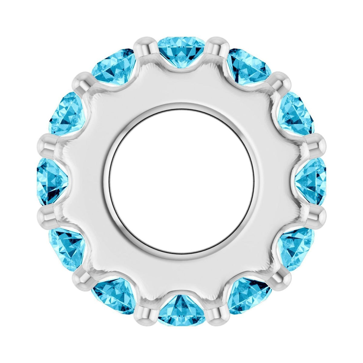 Sapphire Row Natural Gemstone Spacer Charm - Aquamarine, Platinum (view 3)