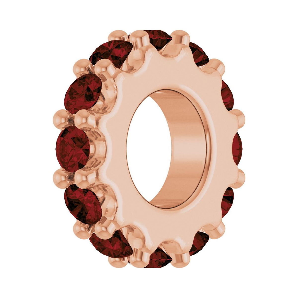 Sapphire Row Natural Gemstone Spacer Charm - Mozambique Garnet, 14K Rose Gold (view 2)