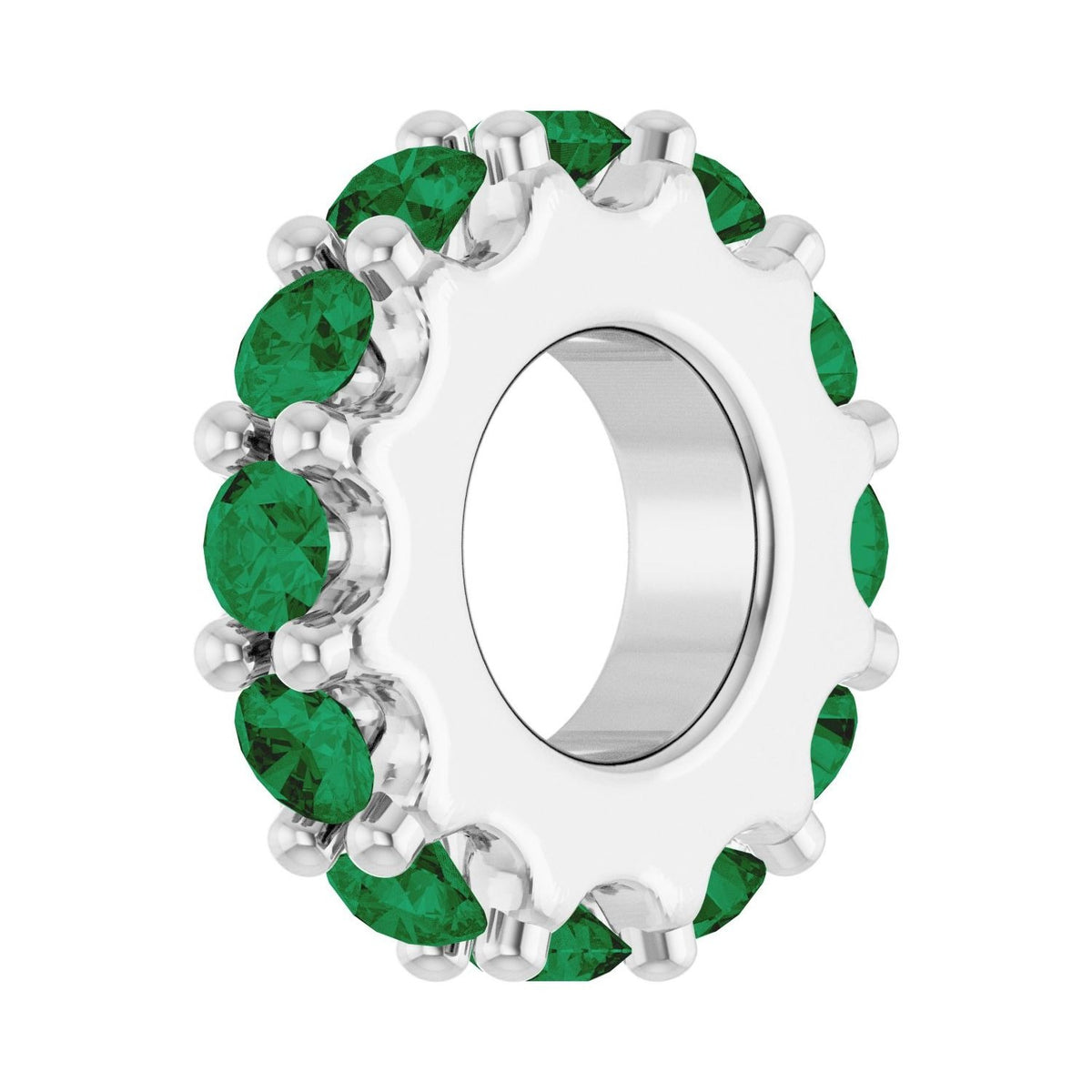 Sapphire Row Natural Gemstone Spacer Charm - Emerald, Platinum (view 2)