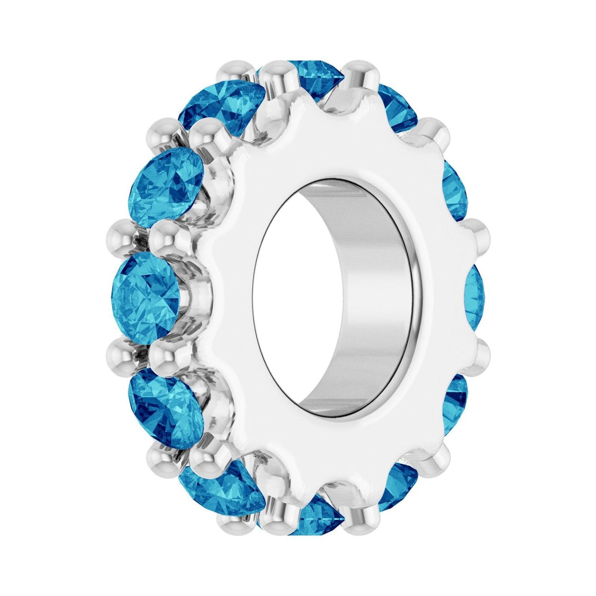 Sapphire Row Natural Gemstone Spacer Charm - Blue Zircon, Platinum (view 2)