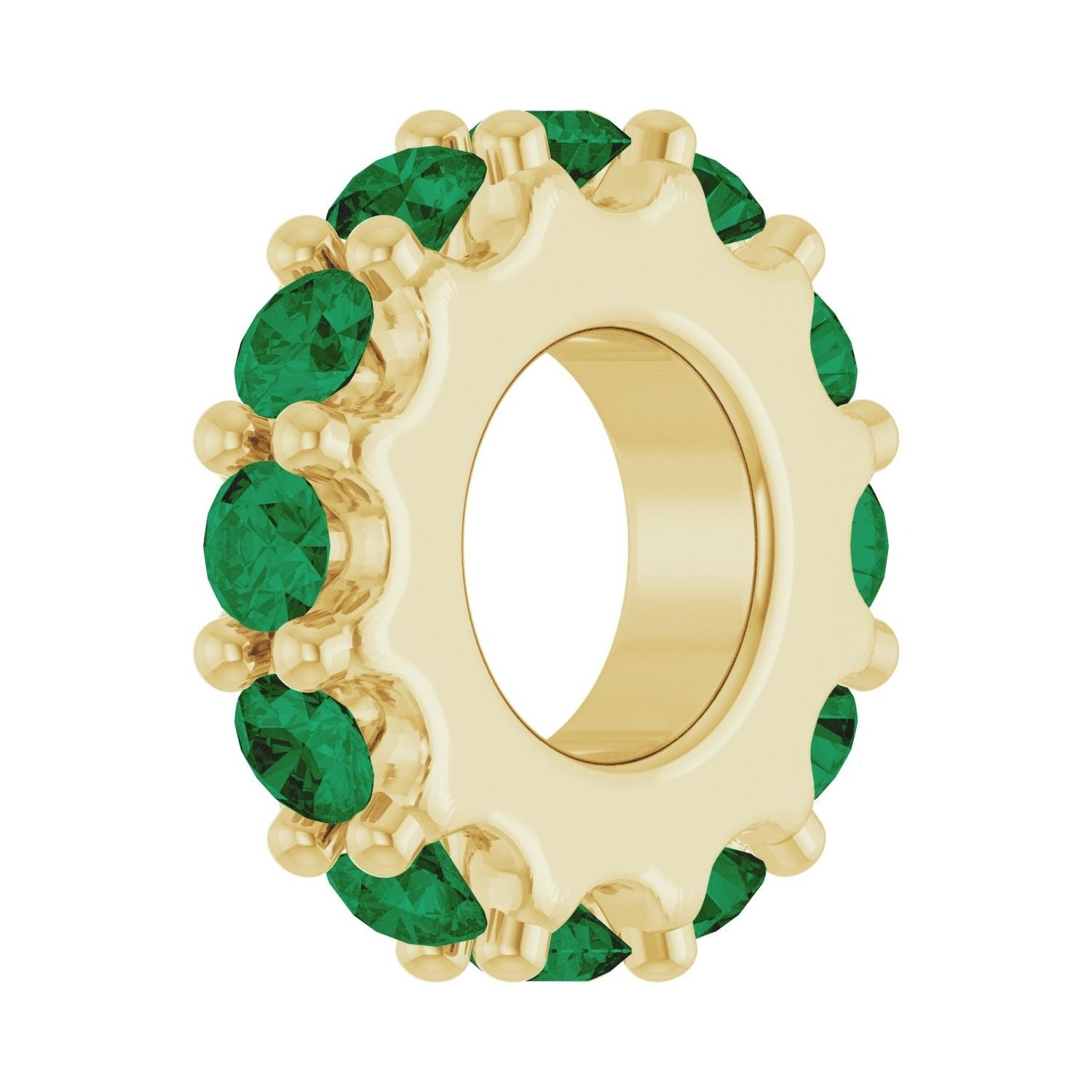 Sapphire Row Natural Gemstone Spacer Charm - Emerald, 14K Yellow Gold (view 2)