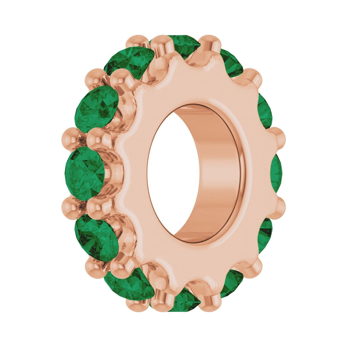 Sapphire Row Natural Gemstone Spacer Charm - Emerald, 14K Rose Gold (view 2)