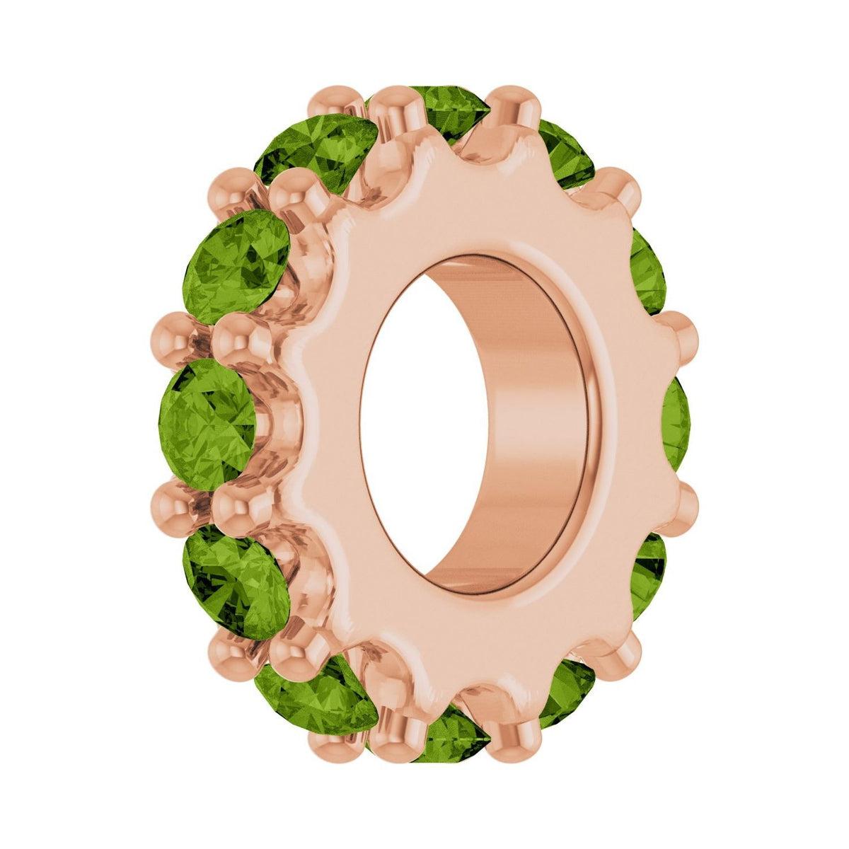 Sapphire Row Natural Gemstone Spacer Charm - Peridot, 14K Rose Gold (view 2)