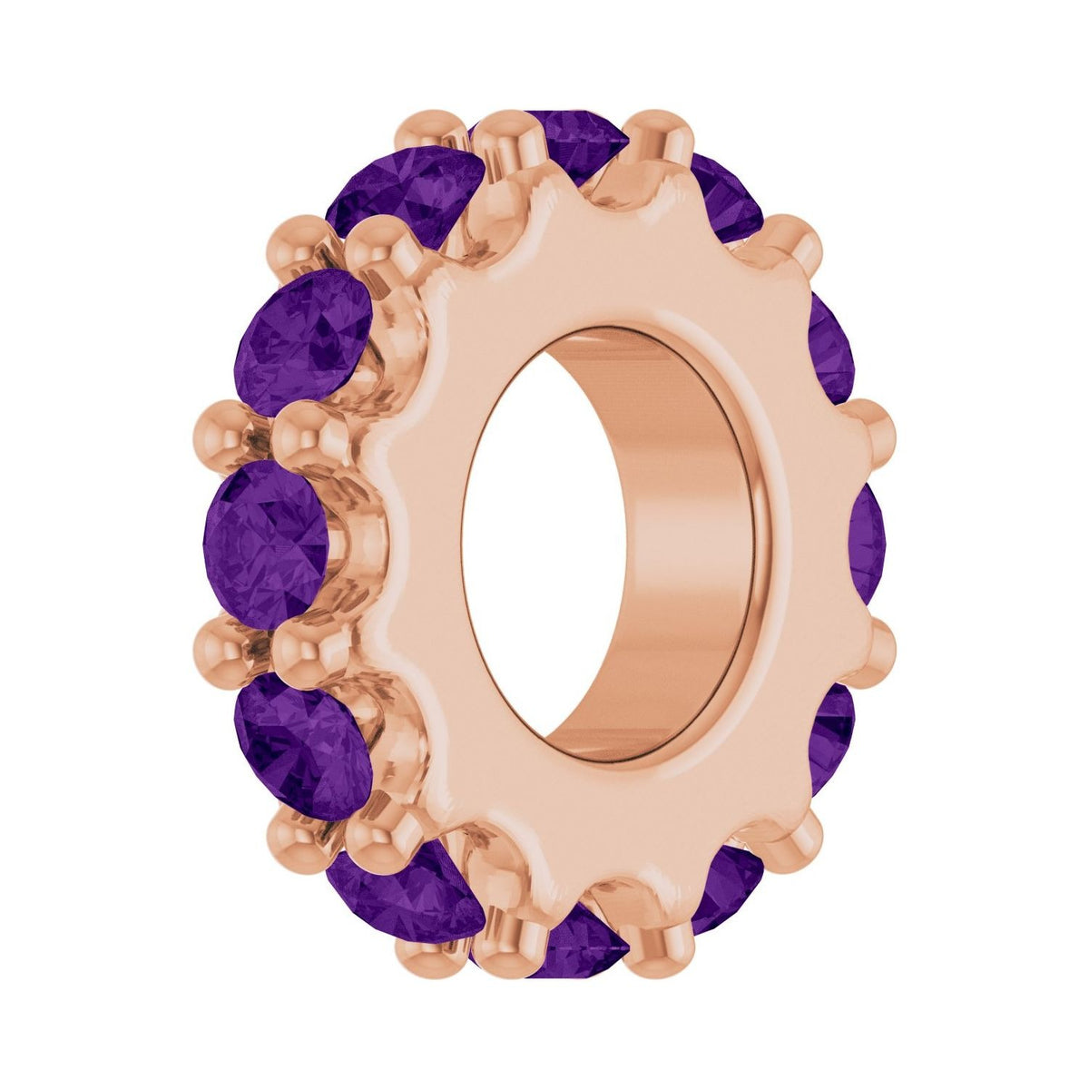 Sapphire Row Natural Gemstone Spacer Charm - Amethyst, 14K Rose Gold (view 2)