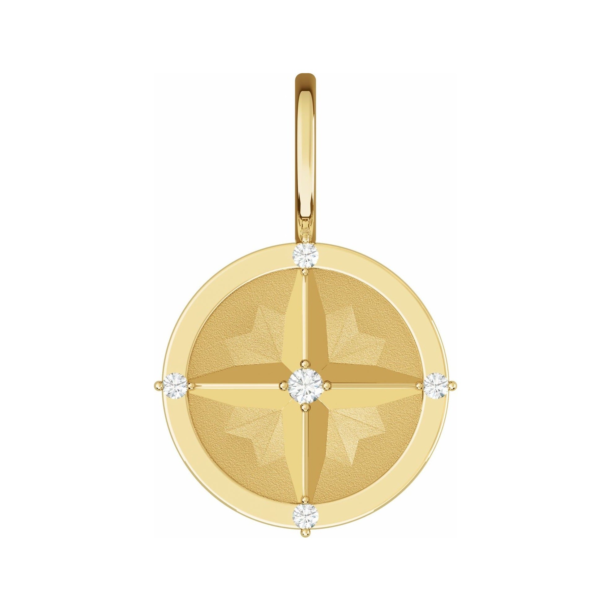 Sapphire Row Natural Diamond Compass Charm - 14K Yellow Gold