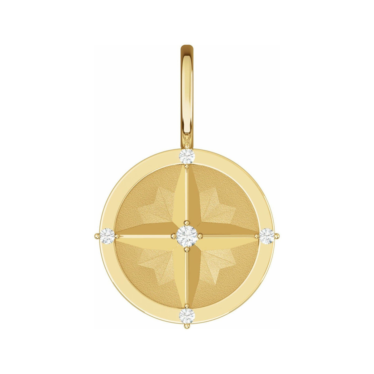 Sapphire Row Natural Diamond Compass Charm - 14K Yellow Gold