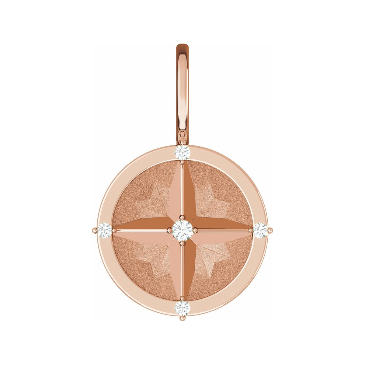 Sapphire Row Natural Diamond Compass Charm - 14K Rose Gold