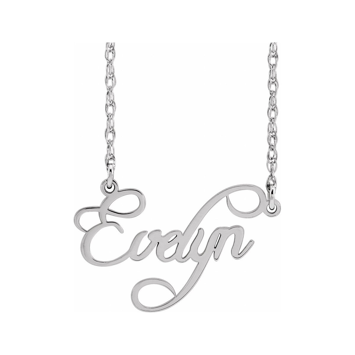 Sapphire Row Gold Script Nameplate Necklace - 10K White Gold