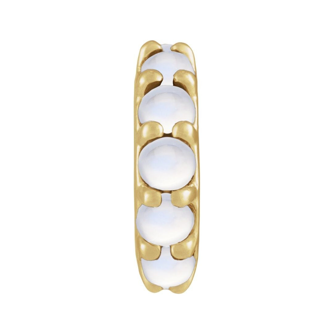 Sapphire Row Natural Gemstone Cabochon Spacer Charm - Rainbow Moonstone, 14K Yellow Gold
