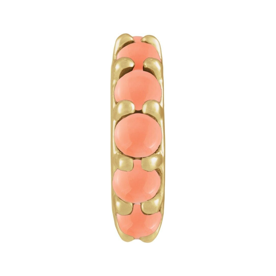 Sapphire Row Natural Gemstone Cabochon Spacer Charm - Pink Coral, 14K Yellow Gold