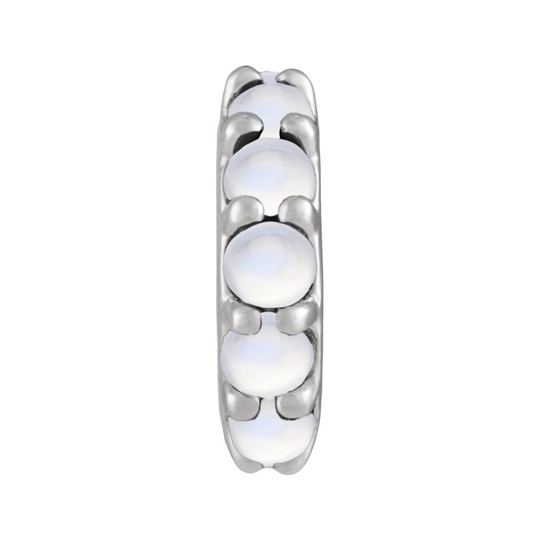 Sapphire Row Natural Gemstone Cabochon Spacer Charm - Rainbow Moonstone, Platinum