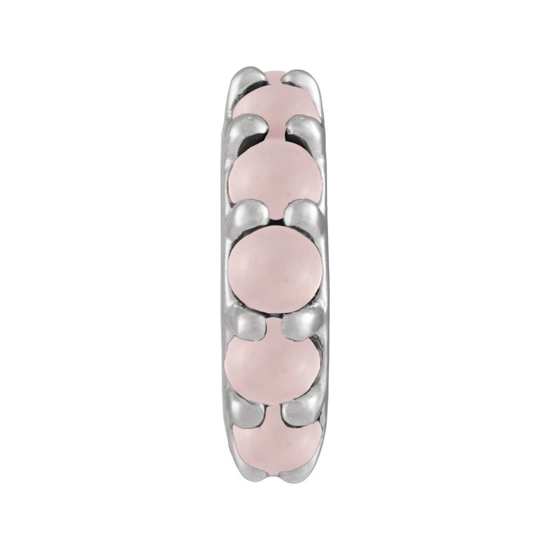 Sapphire Row Natural Gemstone Cabochon Spacer Charm - Rose Quartz, 14K White Gold