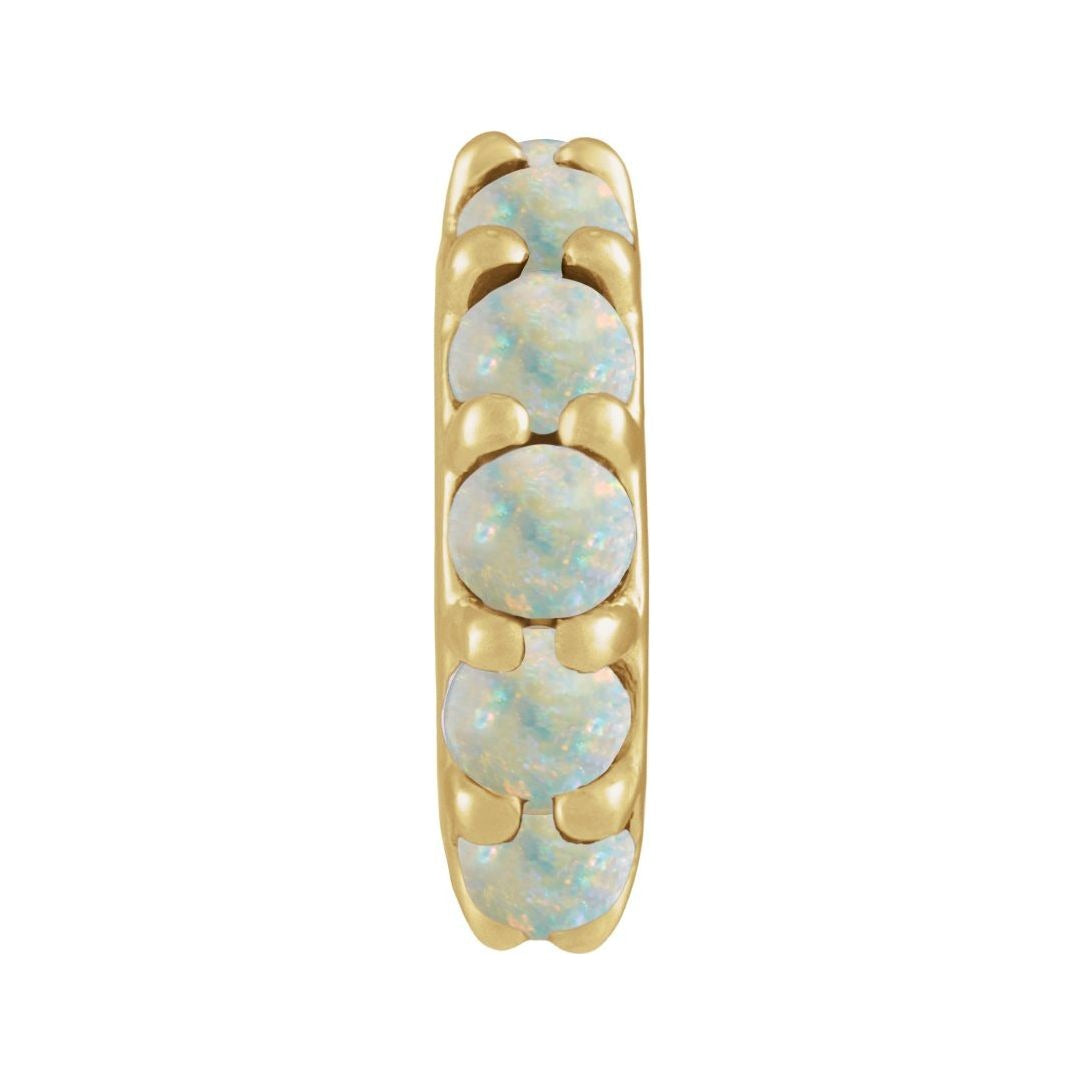 Sapphire Row Natural Gemstone Cabochon Spacer Charm - White Opal, 14K Yellow Gold