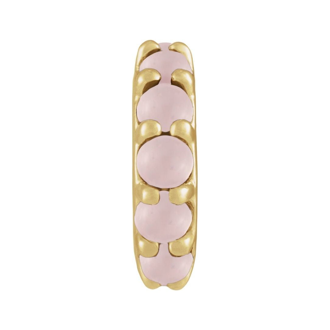 Sapphire Row Natural Gemstone Cabochon Spacer Charm - Rose Quartz, 14K Yellow Gold