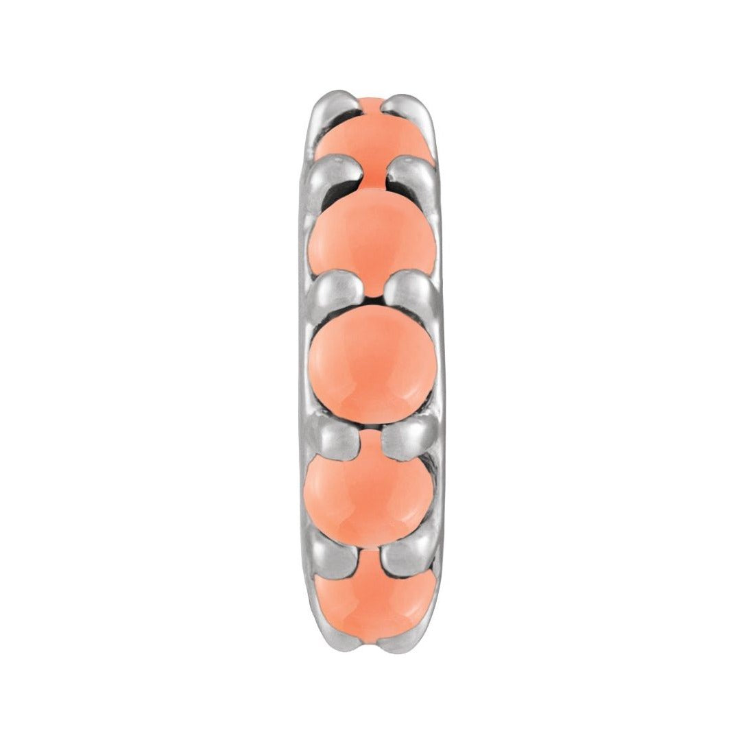 Sapphire Row Natural Gemstone Cabochon Spacer Charm - Pink Coral, Platinum