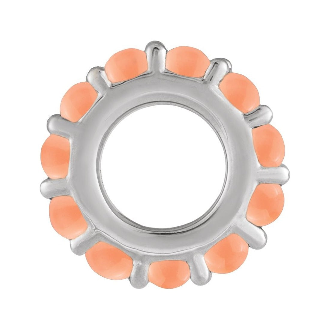Sapphire Row Natural Gemstone Cabochon Spacer Charm - Pink Coral, Platinum (view 2)