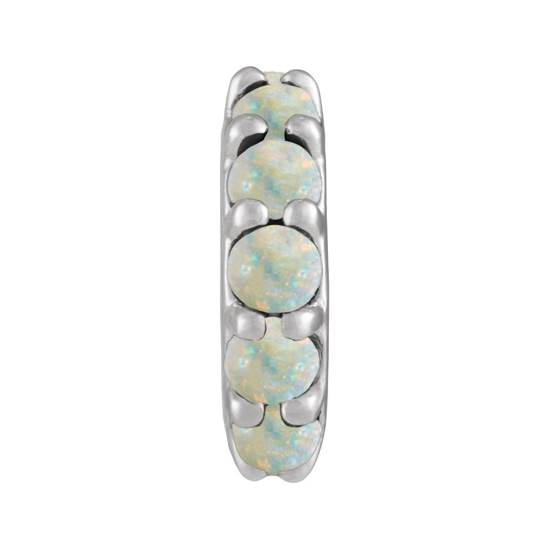 Sapphire Row Natural Gemstone Cabochon Spacer Charm - White Opal, Platinum