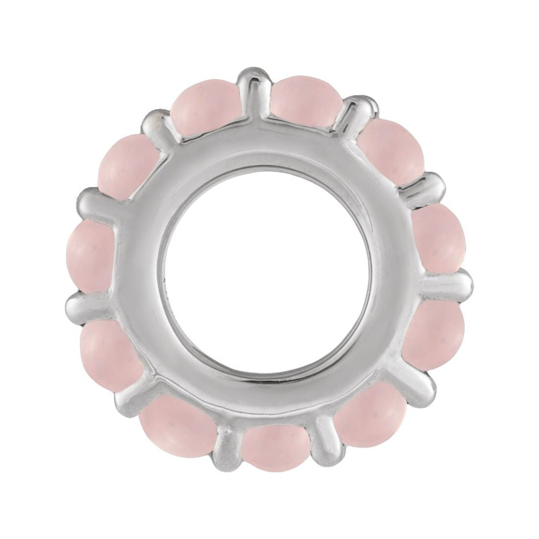 Sapphire Row Natural Gemstone Cabochon Spacer Charm - Rose Quartz, Platinum (view 2)