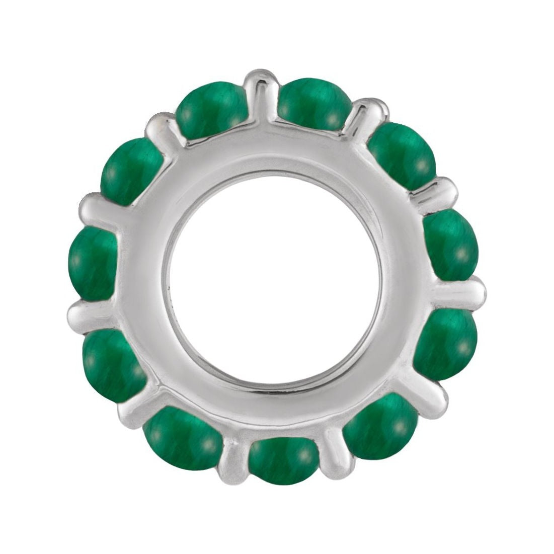 Sapphire Row Natural Gemstone Cabochon Spacer Charm - Emerald, Platinum (view 2)