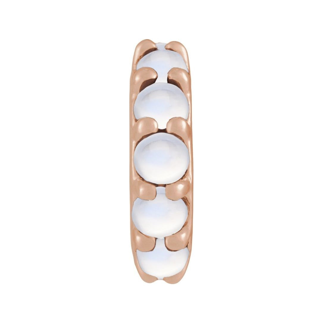 Sapphire Row Natural Gemstone Cabochon Spacer Charm - Rainbow Moonstone, 14K Rose Gold