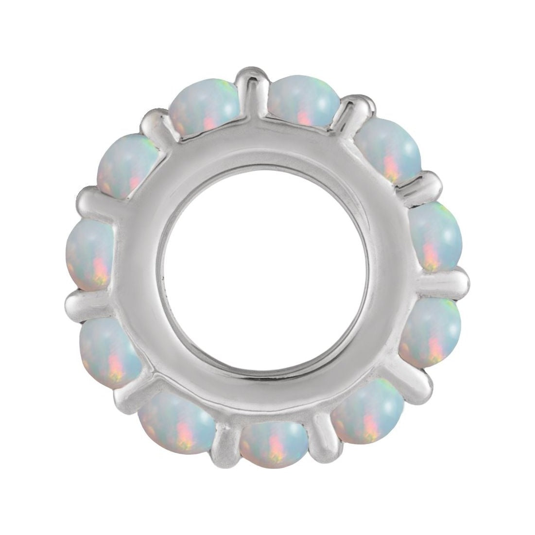 Sapphire Row Natural Gemstone Cabochon Spacer Charm - Ethiopian Opal, Platinum (view 2)