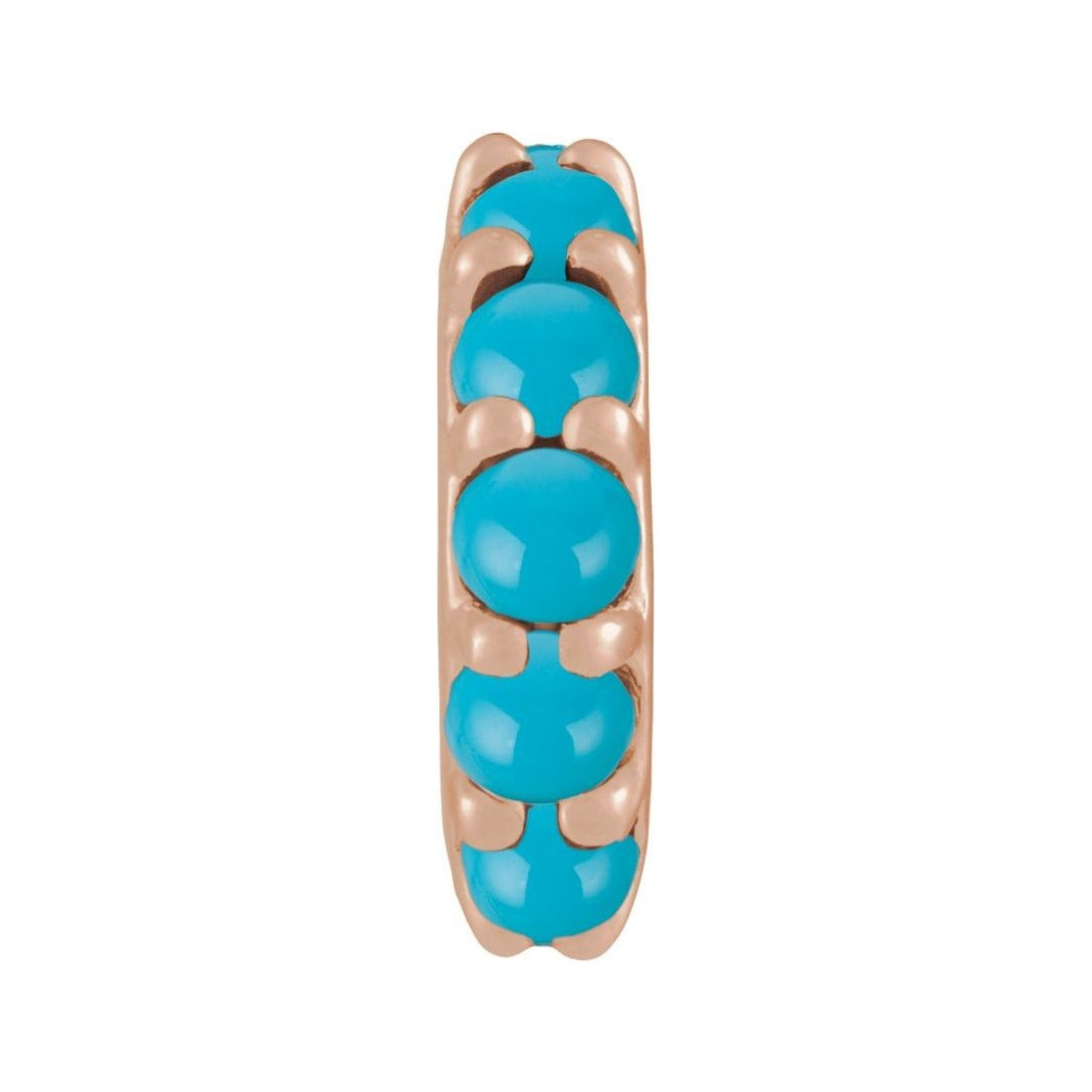 Sapphire Row Natural Gemstone Cabochon Spacer Charm - Turquoise, 14K Rose Gold