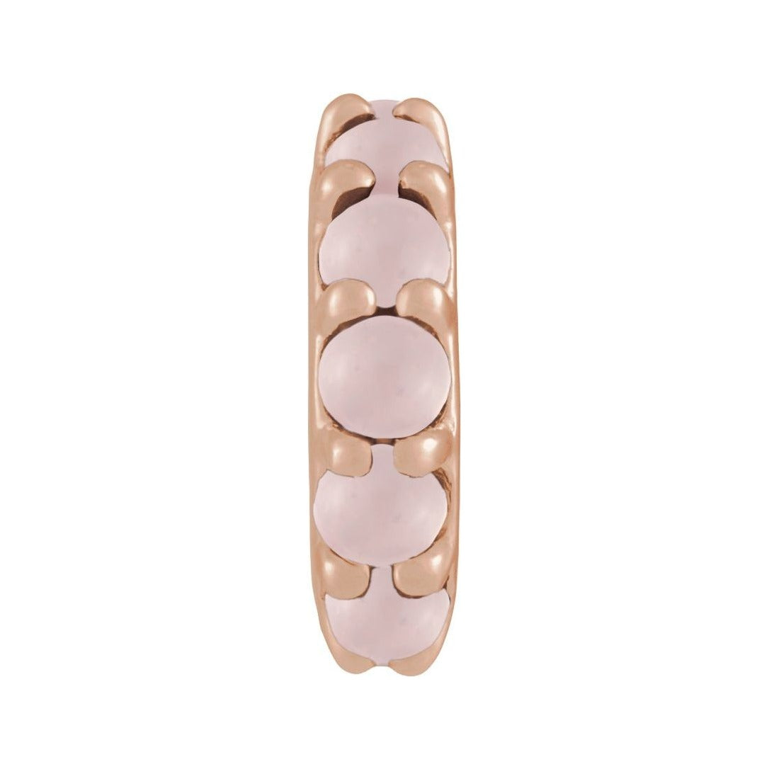 Sapphire Row Natural Gemstone Cabochon Spacer Charm - Rose Quartz, 14K Rose Gold