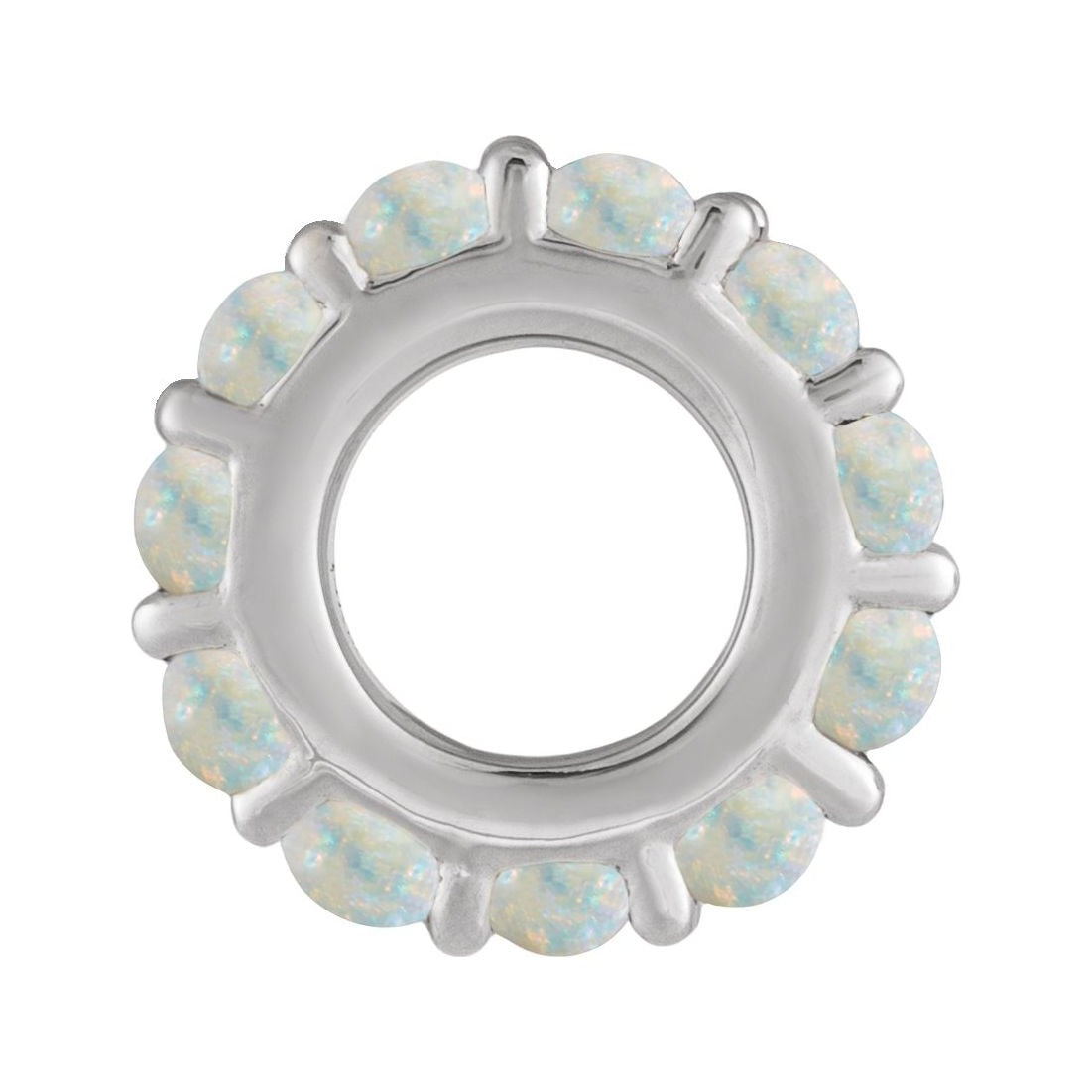 Sapphire Row Natural Gemstone Cabochon Spacer Charm - White Opal, 14K White Gold (view 2)
