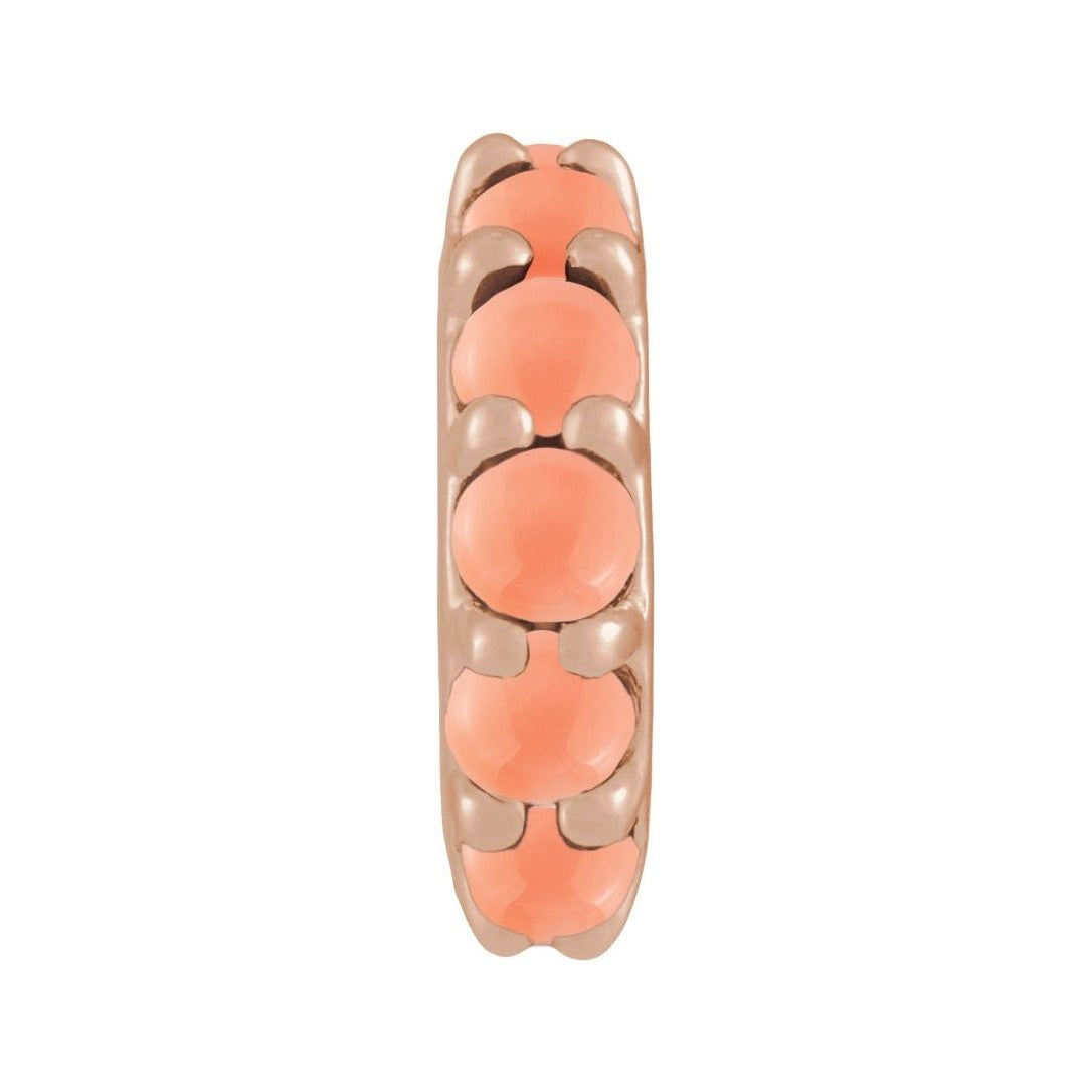 Sapphire Row Natural Gemstone Cabochon Spacer Charm - Pink Coral, 14K Rose Gold