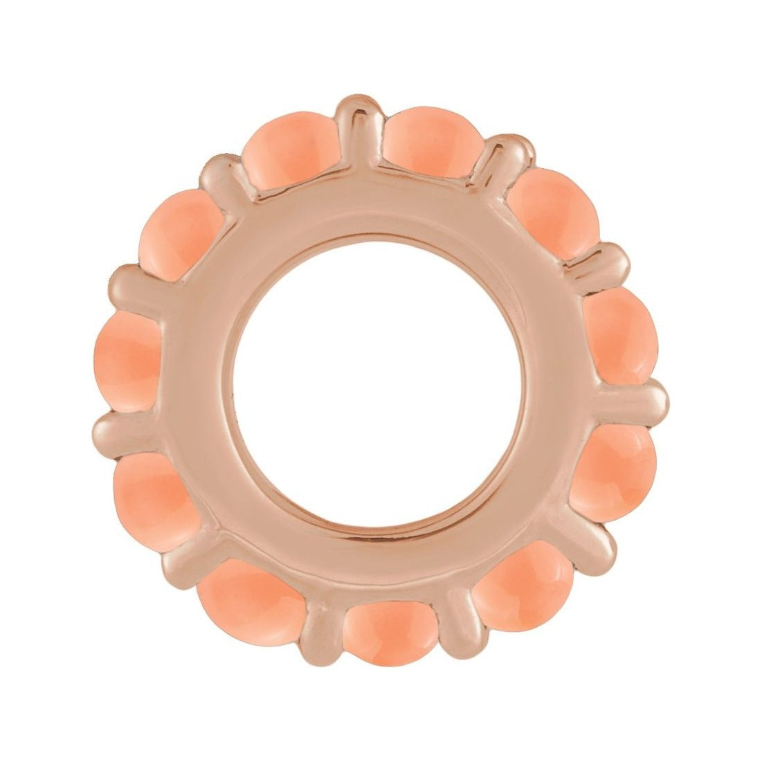 Sapphire Row Natural Gemstone Cabochon Spacer Charm - Pink Coral, 14K Rose Gold (view 2)