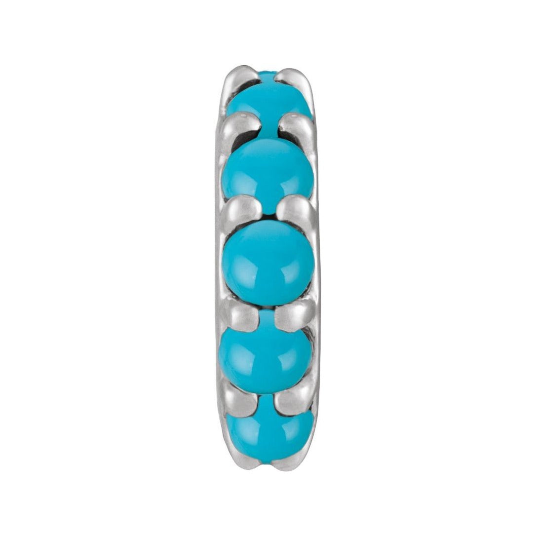 Sapphire Row Natural Gemstone Cabochon Spacer Charm - Turquoise, 14K White Gold