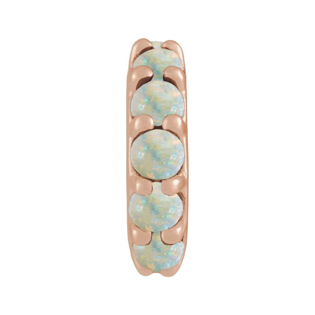 Sapphire Row Natural Gemstone Cabochon Spacer Charm - White Opal, 14K Rose Gold