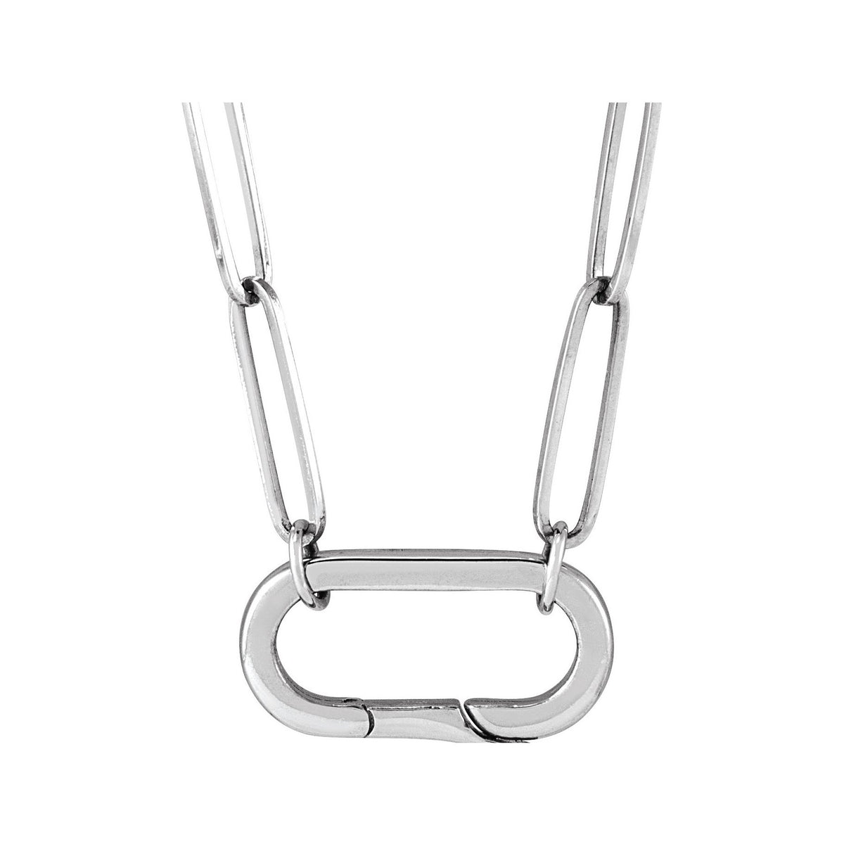 Sapphire Row Gold Carabiner Charm Necklace - 14K White Gold