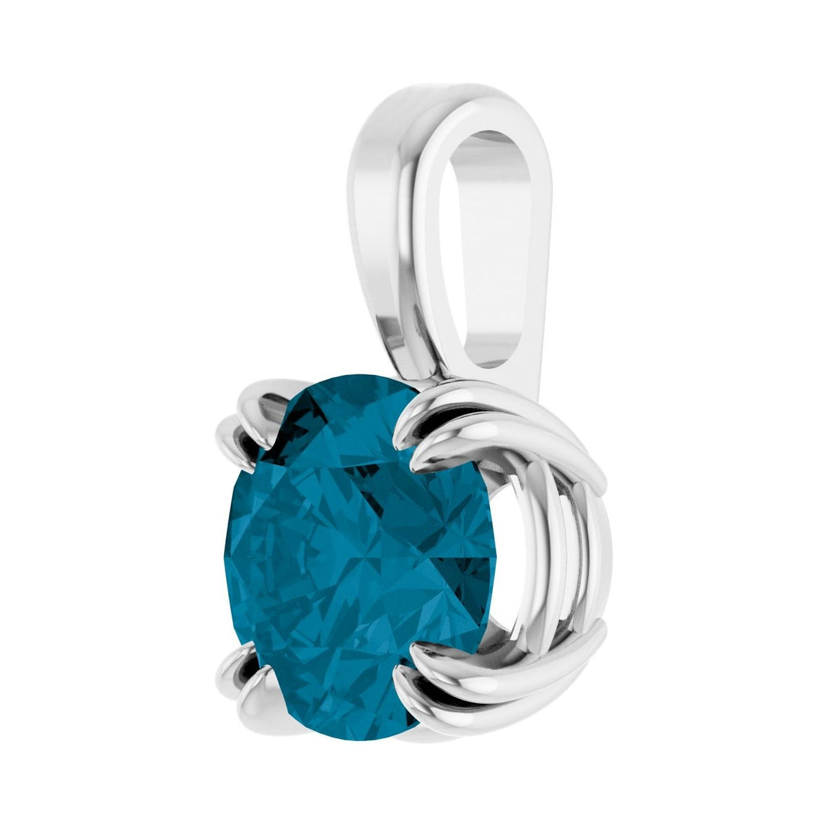 Sapphire Row Natural London Blue Topaz Solitaire Pendant - 14K White Gold, 6.5 mm (view 2)